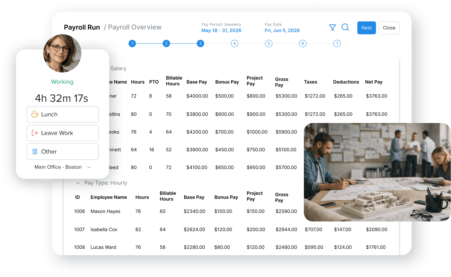 Worklio payroll and workforce management interface for professional services firms
