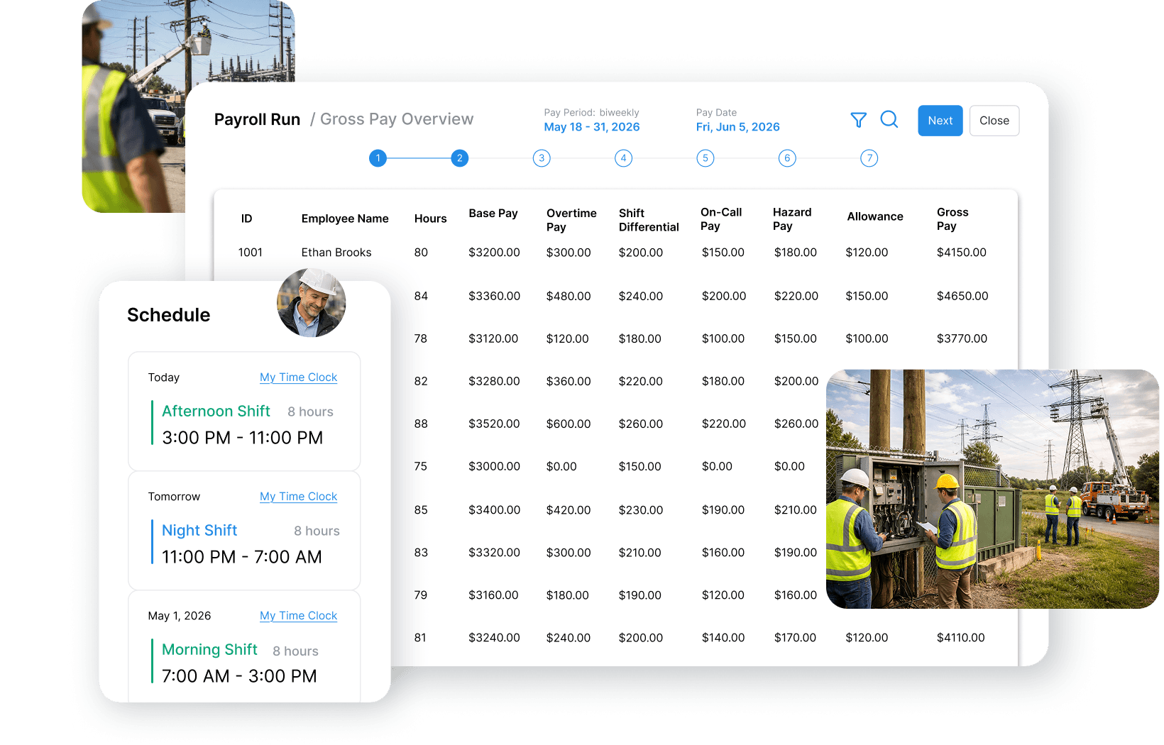 Worklio payroll and workforce management interface for utilities and energy employers