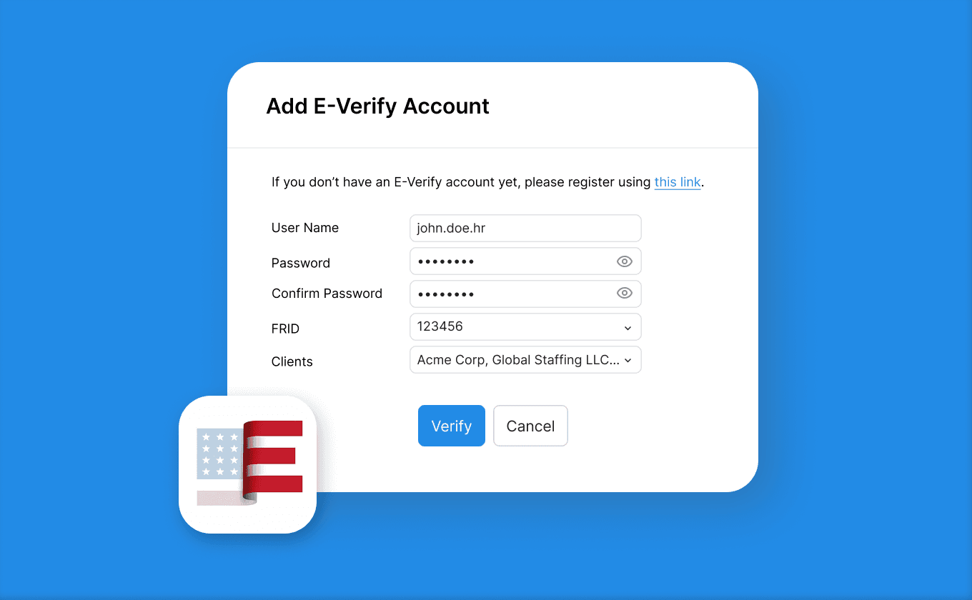 Multi-client E-Verify configuration interface
