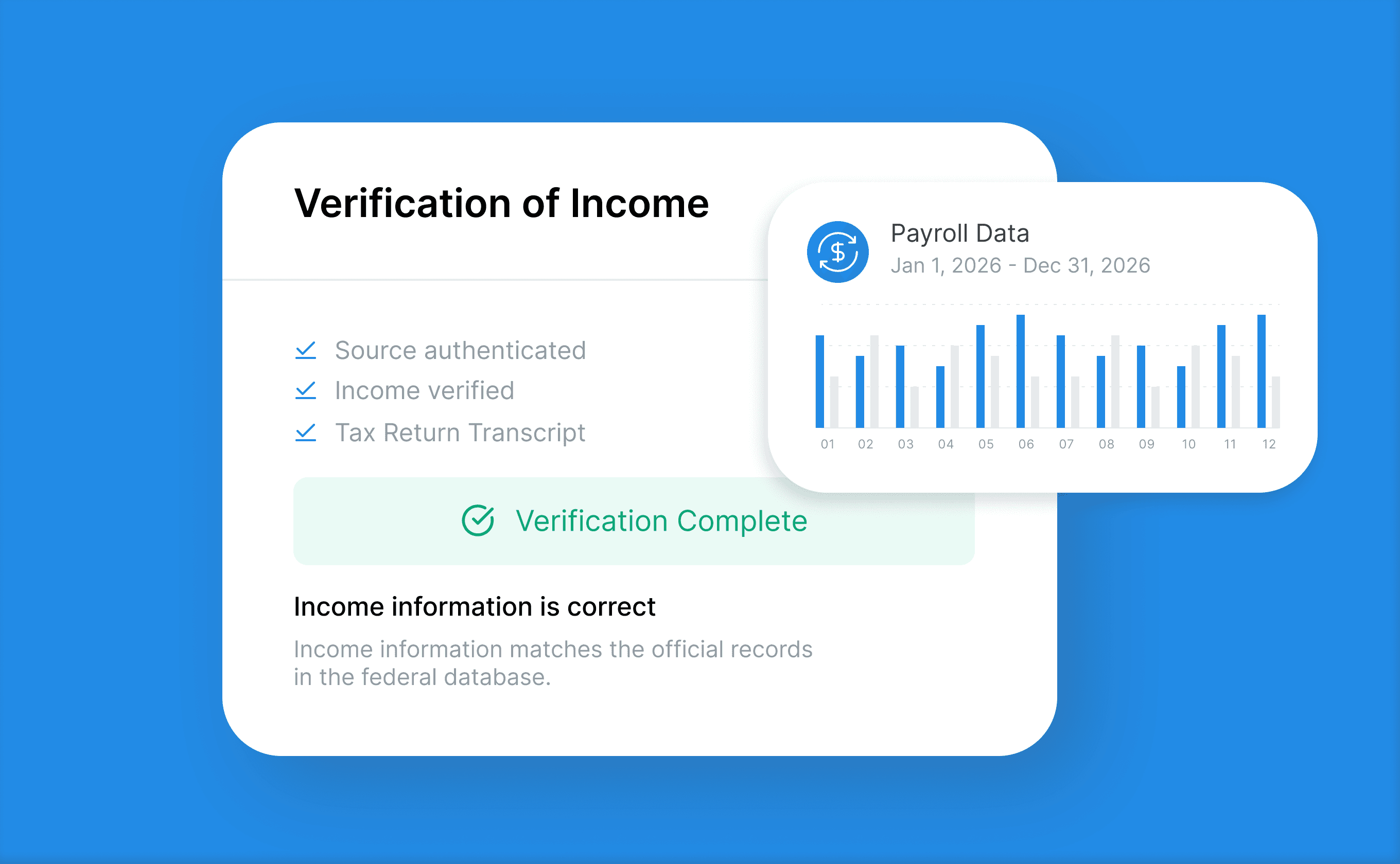 Verification of income and payroll data screen