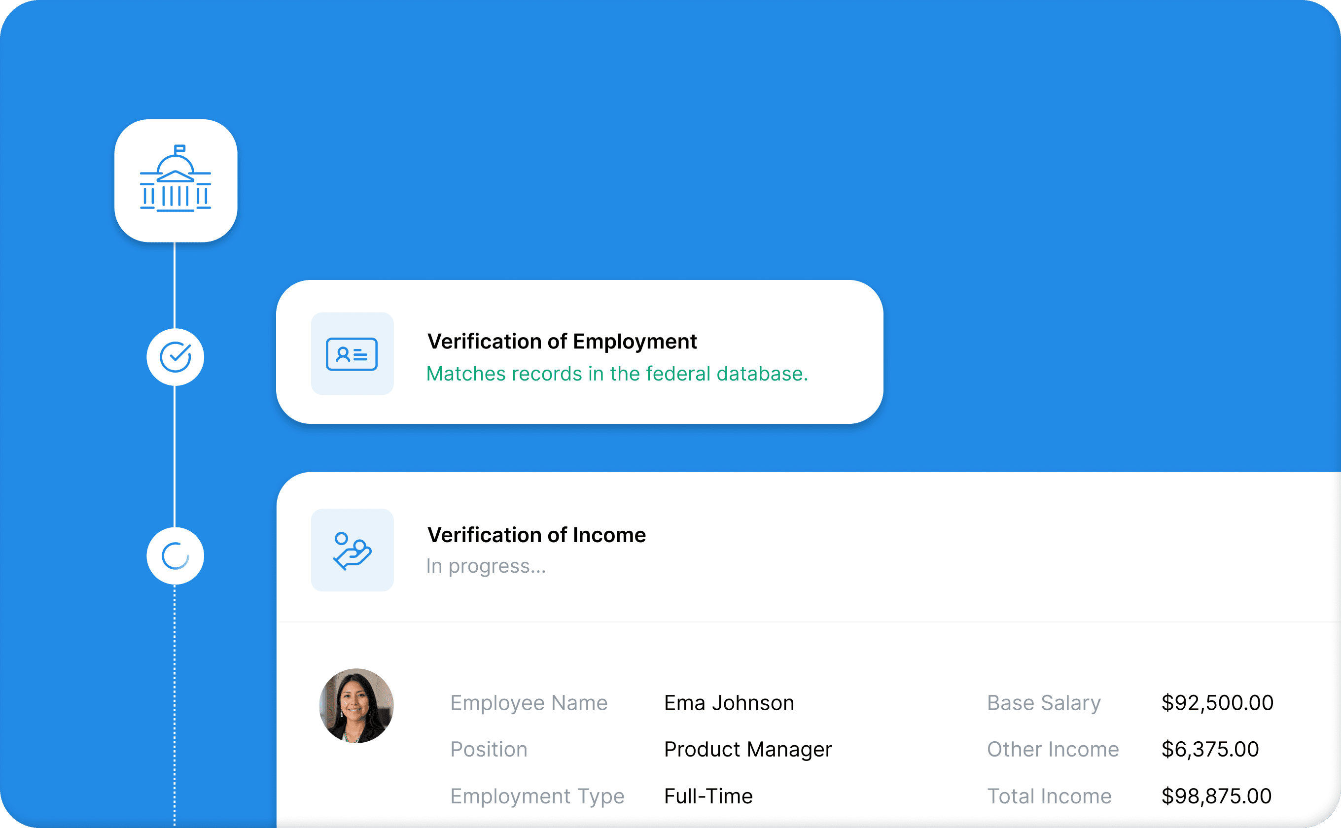 Verification of employment and verification of income screen
