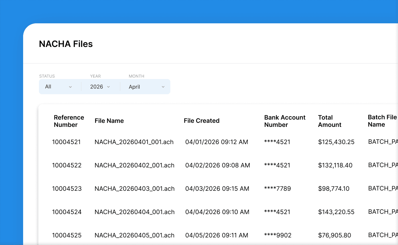 NACHA file creation and release workflow interface