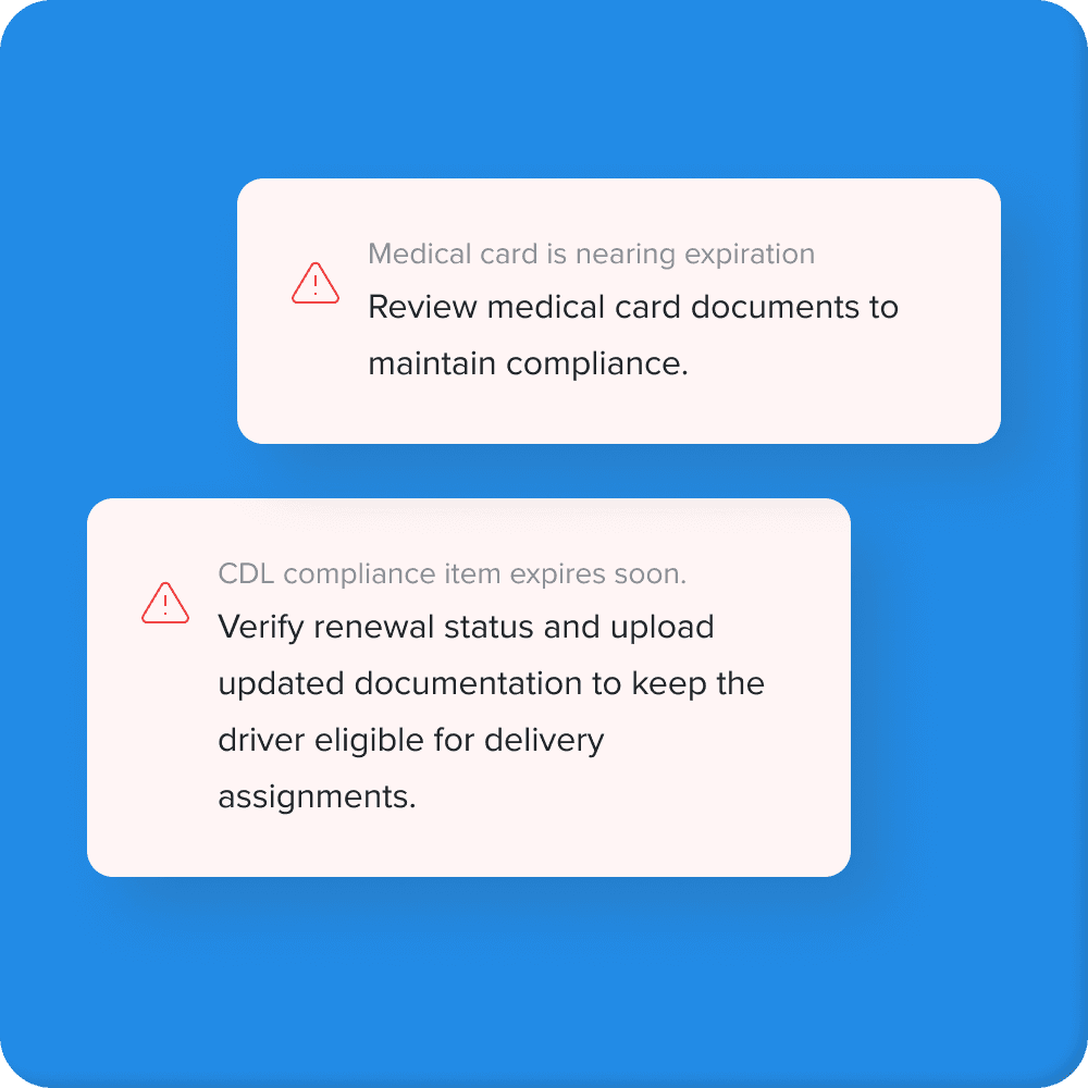 Track CDL credentials and medical card expiration alerts