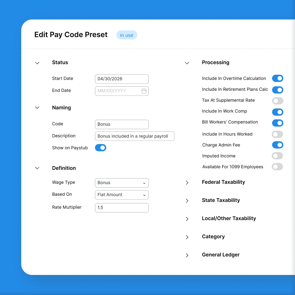 Payroll pay code configuration for shift differentials