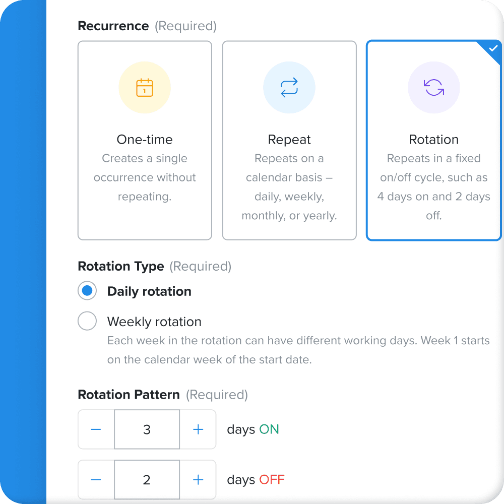 Recurring shift setup in Worklio