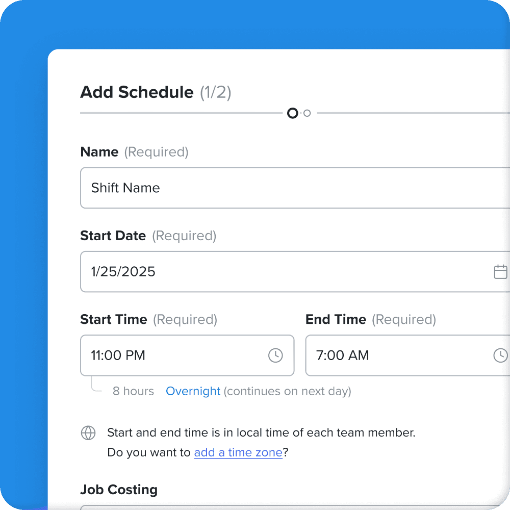 Schedule builder interface in Worklio