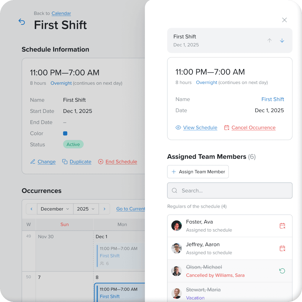 Shift assignment screen in Worklio