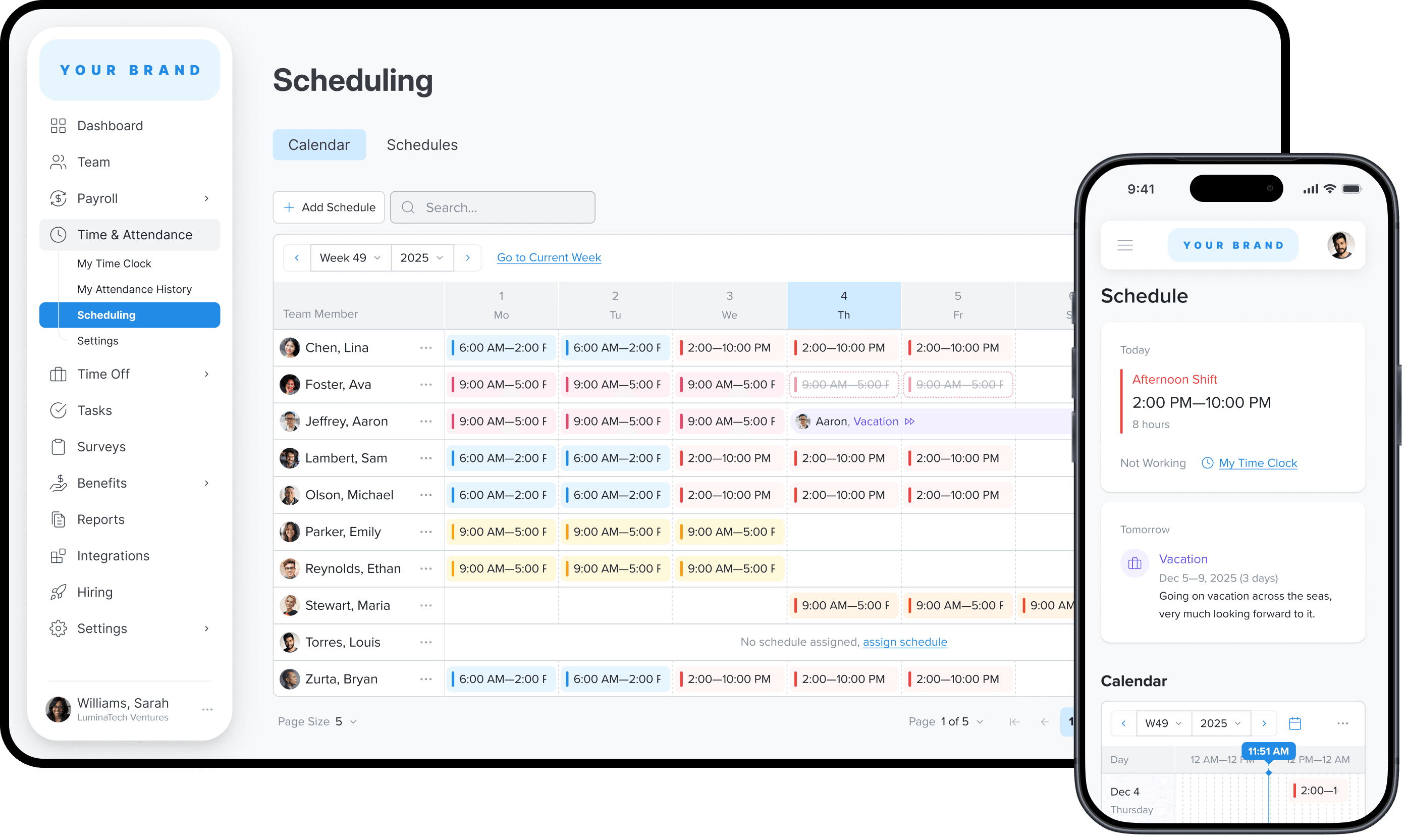 Team weekly schedule view in Worklio