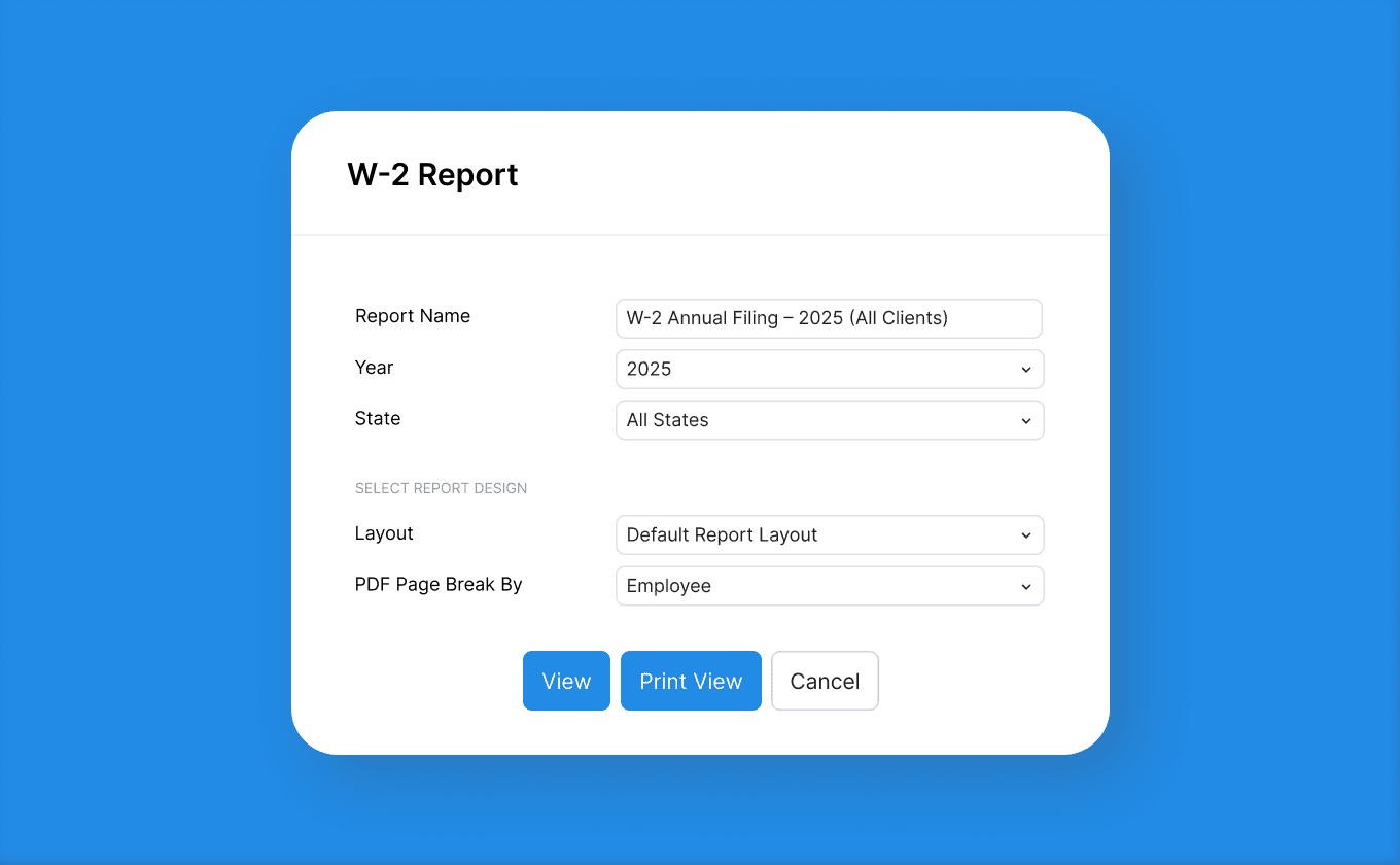 Year-end reporting workflow for tax filing in Worklio